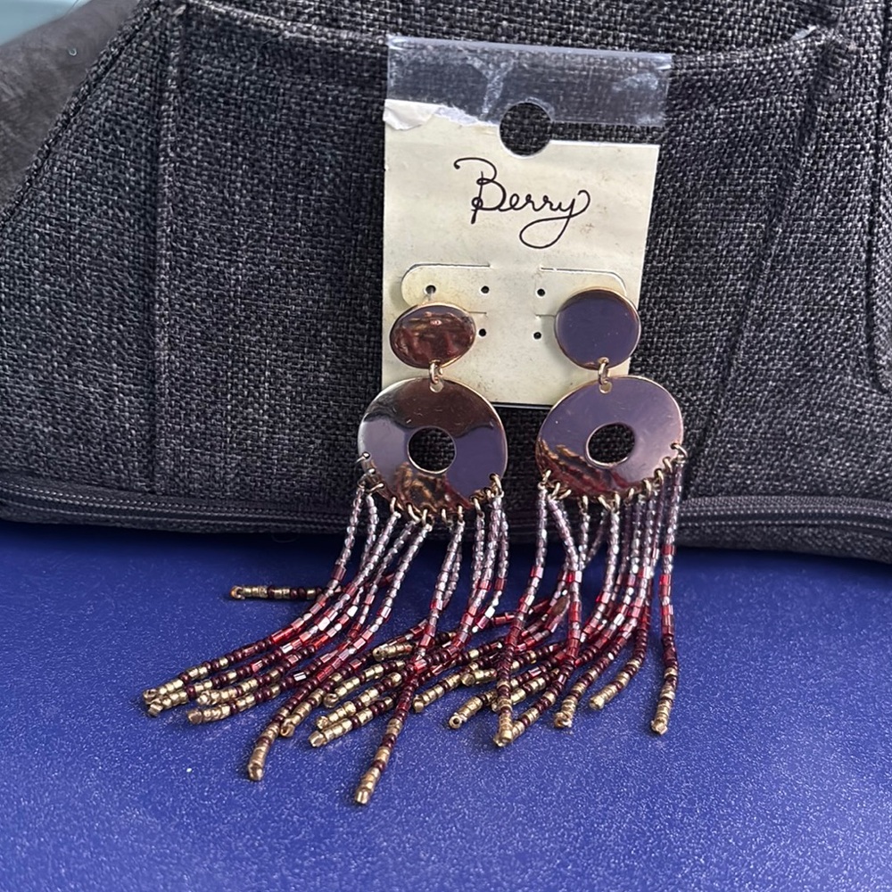 Purple and Gold Beaded Earrings